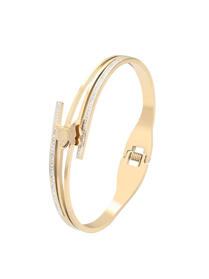 Women Bangle Bracelet With Rhinestones in Gold