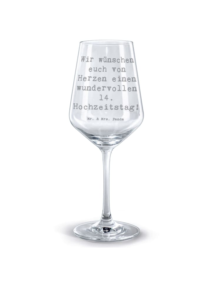 Weinglas Spruch 14. Hochzeitstag Elfenbeinhochz... in Transparent