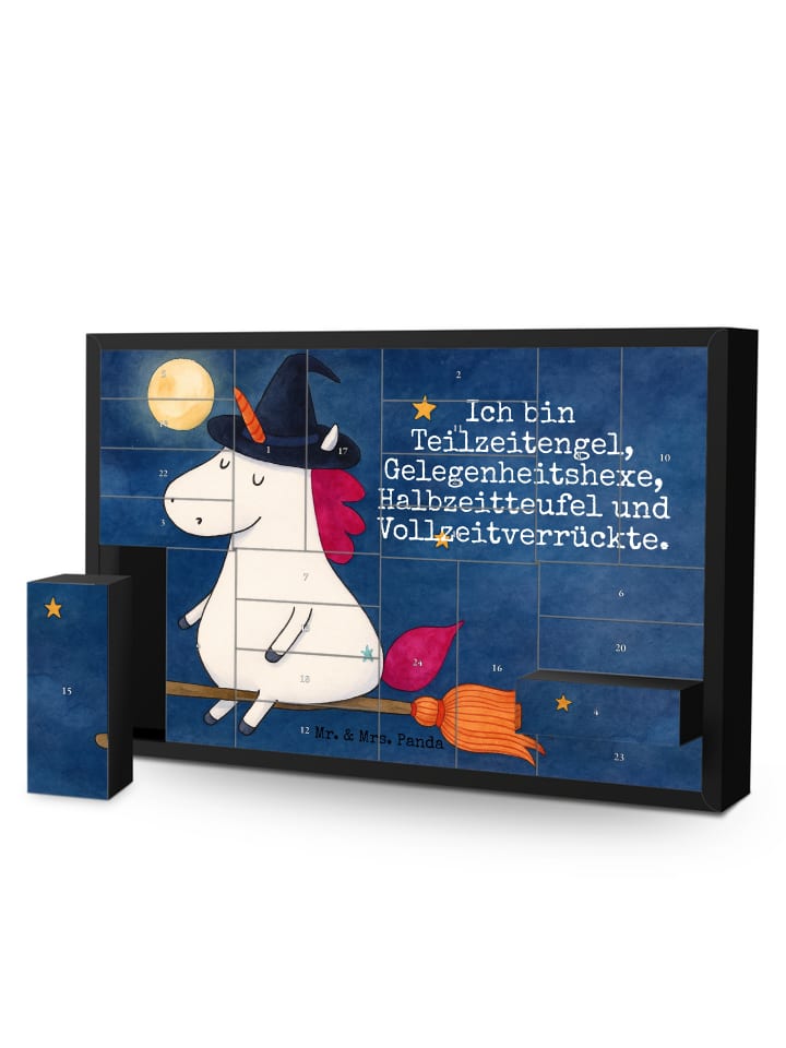 Adventskalender Einhorn Hexe Design mit Spruch in Weiß