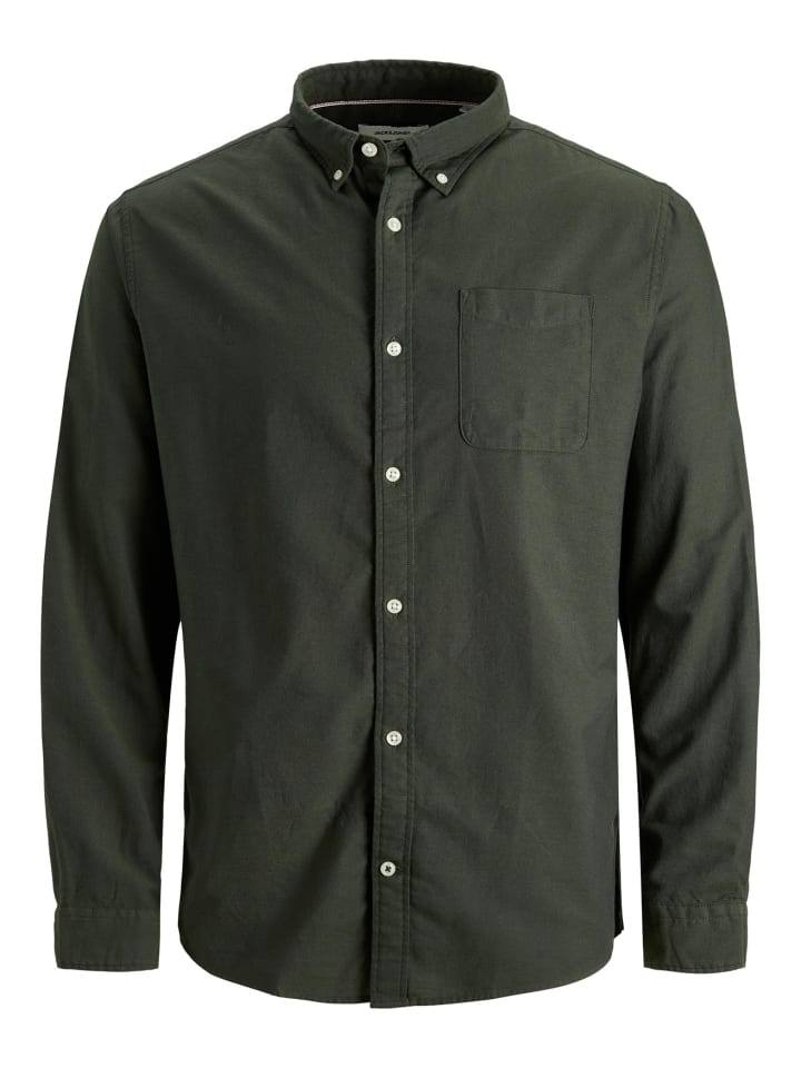 Einfarbiges Plus Size Hemd Übergrößen Business Shirt JJEOXFORD in Grün