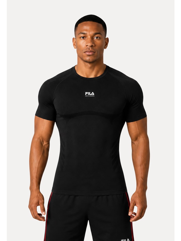 SMILODOX x FILA Kompression T-Shirt Varallo in Schwarz