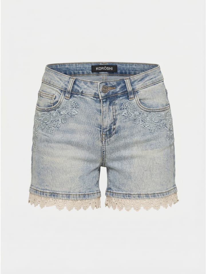 Spitzenstickshorts in blau