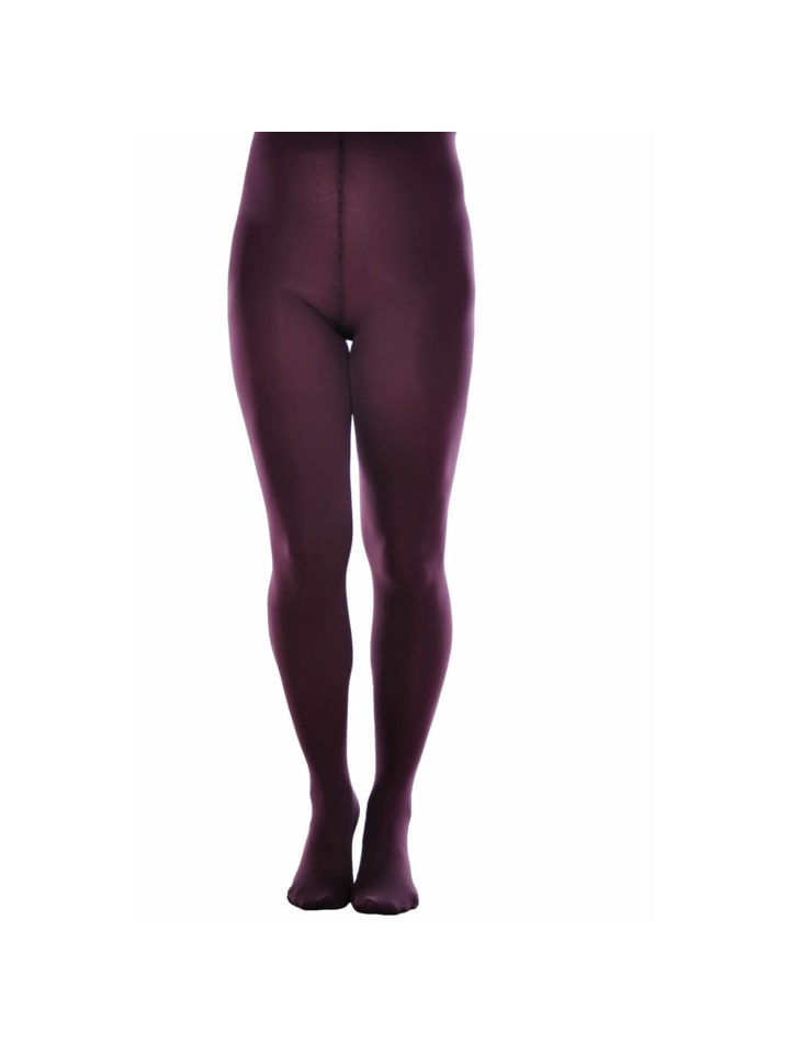 Blickdichte und warm 60 DEN Mikrofaser Strumpfhose ohne Muster in Pflaume