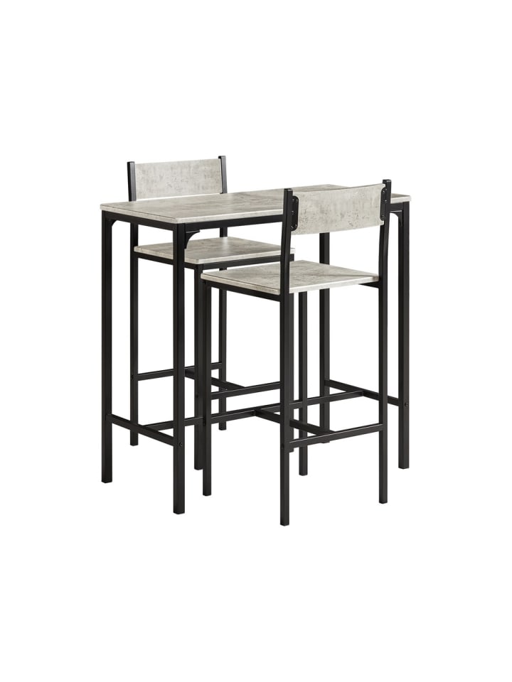 Barhöhen-Esstischset in Betongrau matt - (W) 45 x (H) 96 x (L) 89 cm