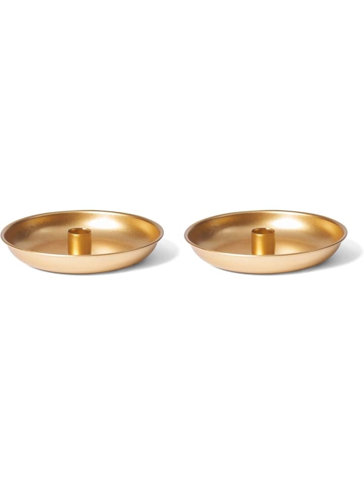 2er-Set Stabkerzenhalter 13cm Metall rund Tafelkerzen Gold matt Kerzen in Gold