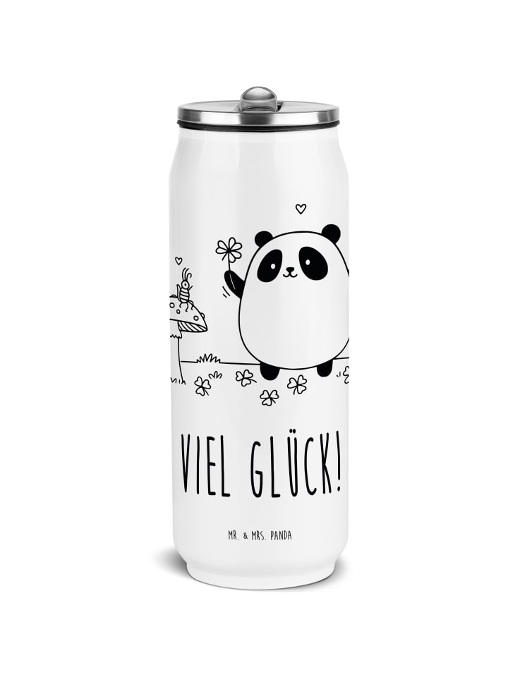 Trinkflasche Panda Glück mit Spruch in Weiß