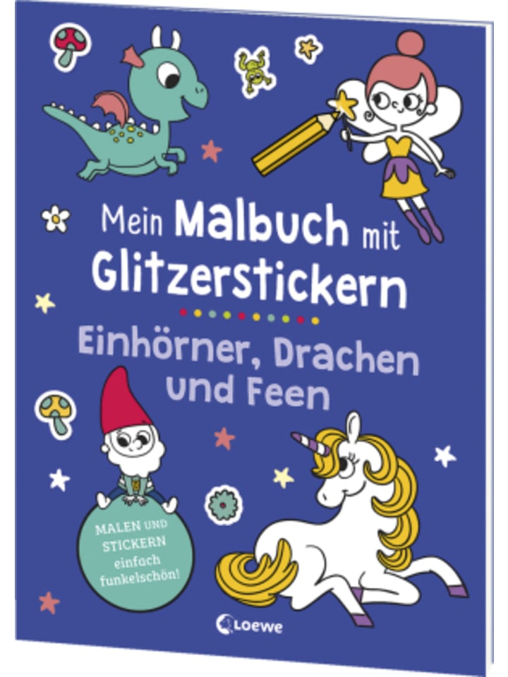 Buch - Mein Malbuch mit Glitzerstickern - Einhörner, Drachen und Feen