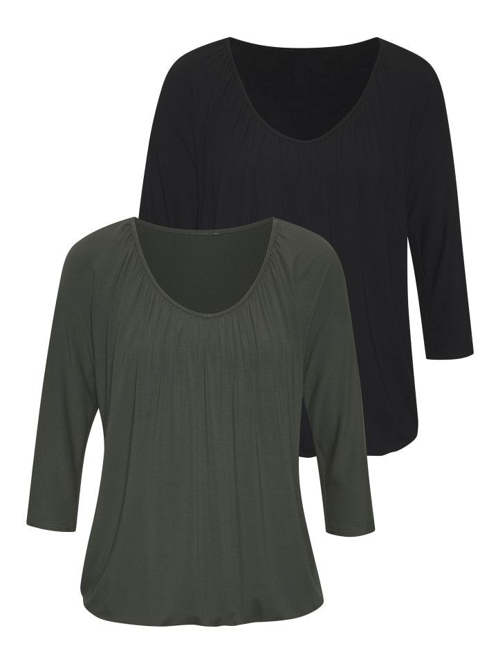 3/4-Arm-Shirt in graugrün, schwarz