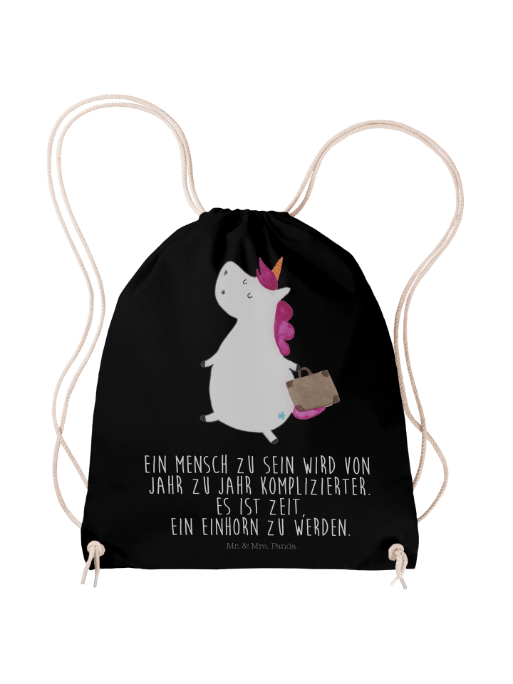 Beutelrucksack Einhorn Koffer mit Spruch in Schwarz