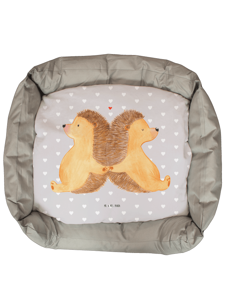 Katzenbett Igel händchenhaltend ohne Spruch in Grau Pastell