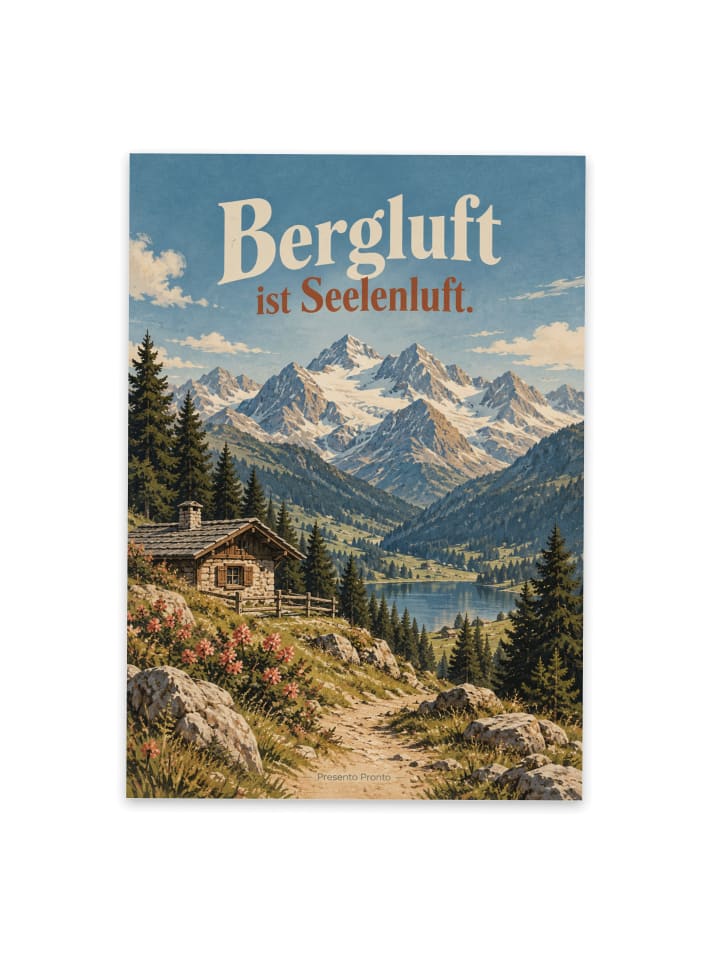 Postkarte Berg nostalgisch Design mit Spruch in Weiß