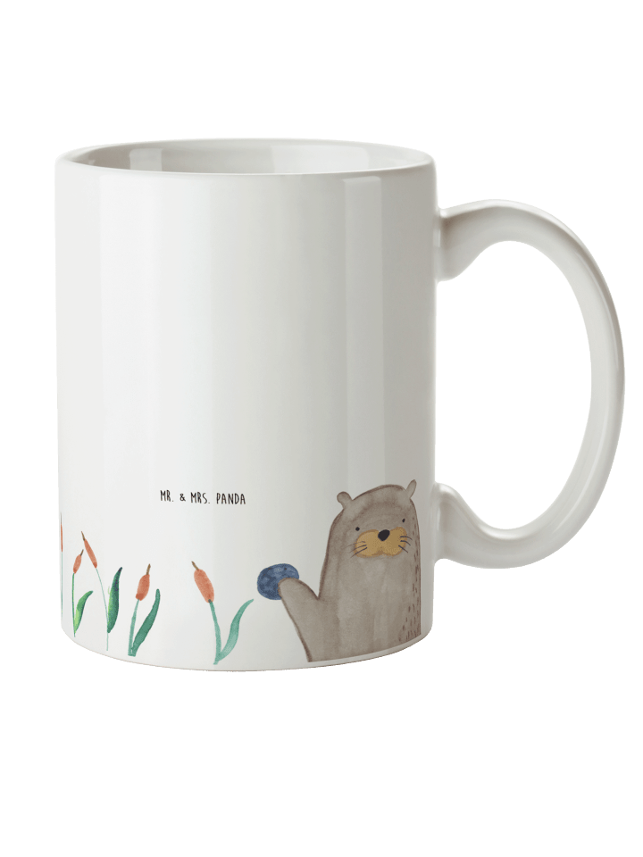 Tasse Otter Stein ohne Spruch in Weiß