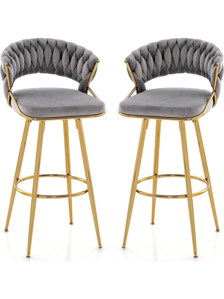 2er Set Barhocker Samt in Grau