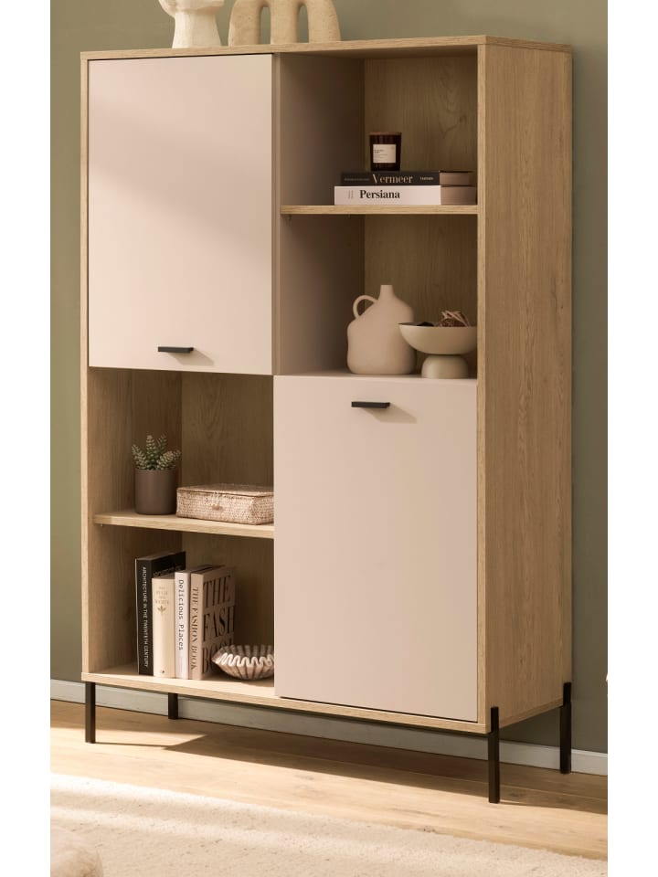 Regalschrank in kaschmir und Eiche 105 x 160 cm, Highboard mit Soft-Close