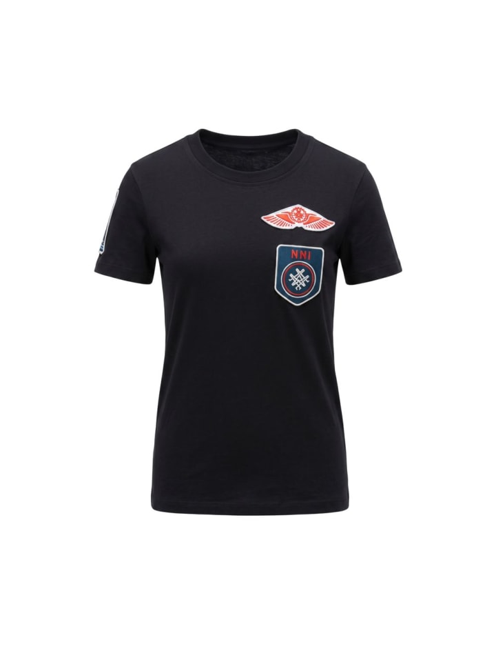 Blau Schwarz Baumwolle Damen T-Shirt
