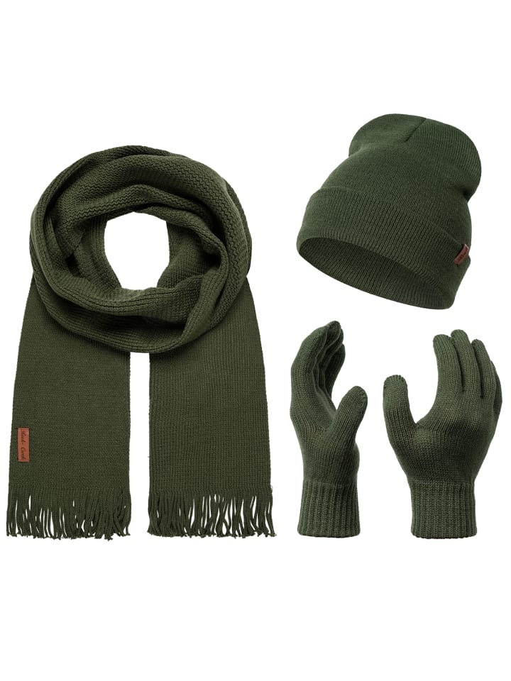 Schal Mütze Handschuhe Set in Dunkelgrün