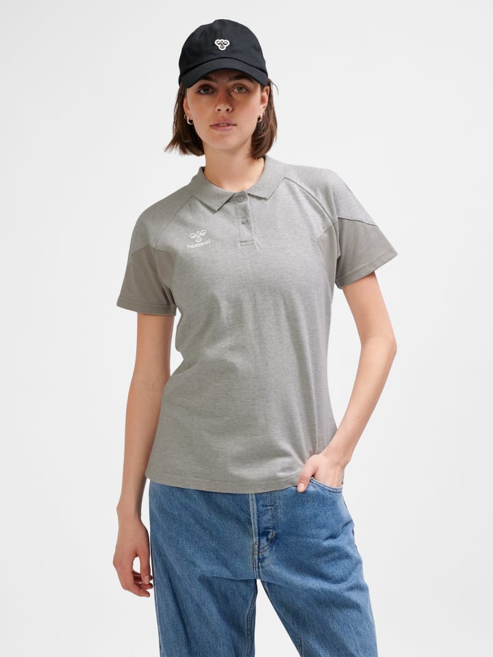 Polo Raglanärmel Hmltravel Damen in LIGHT GREY MELANGE