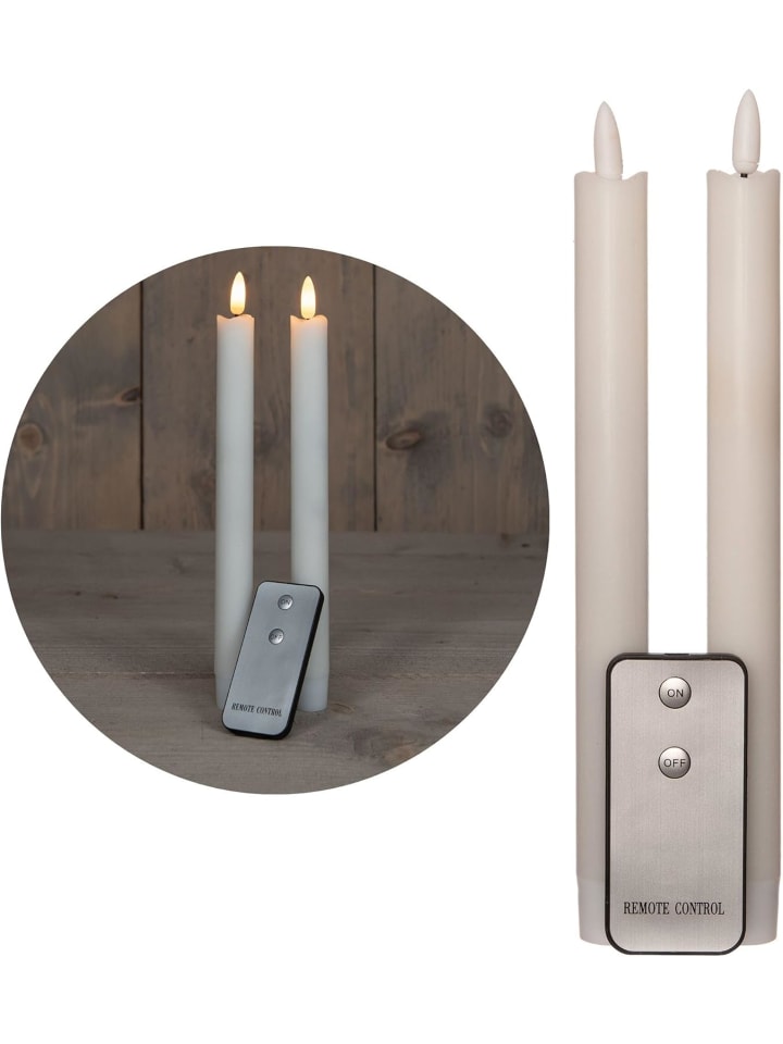 Novaliv Stabkerzen LED mit Timer Weiss 2er Indoor mit 6 Stunden Timer in Weiß