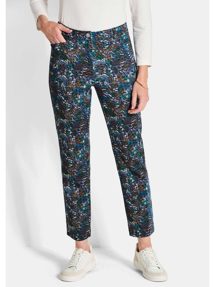 Kurzgröße: Knöchellange Stretch-Druckhose LOUISA in royalblau / gemustert