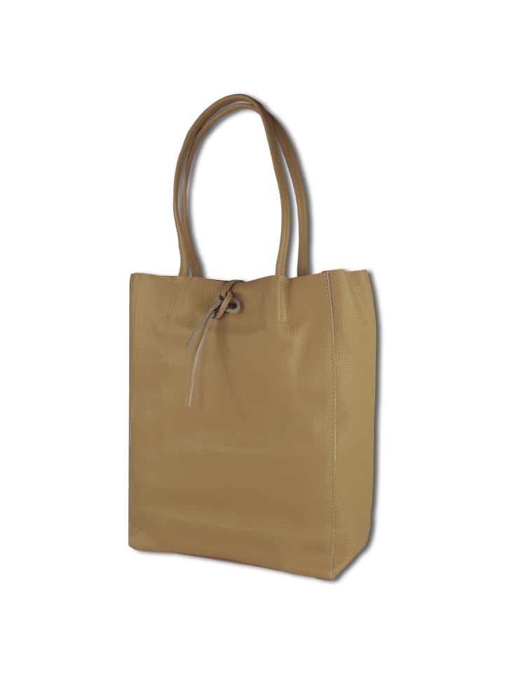 Toscanto Shopper, Schultertasche Leder braun, beige ca. 30cm