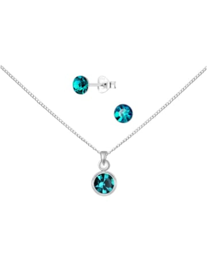 Schmuckset SOLITÄR blue-zircon in 925 Sterling Silber, 4-tlg. in silber
