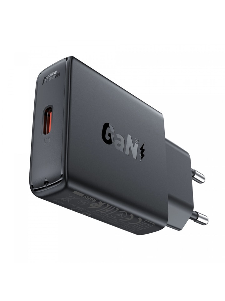 Ladeadapter PD 20W GaN USB-C Wandladegerät in Schwarz
