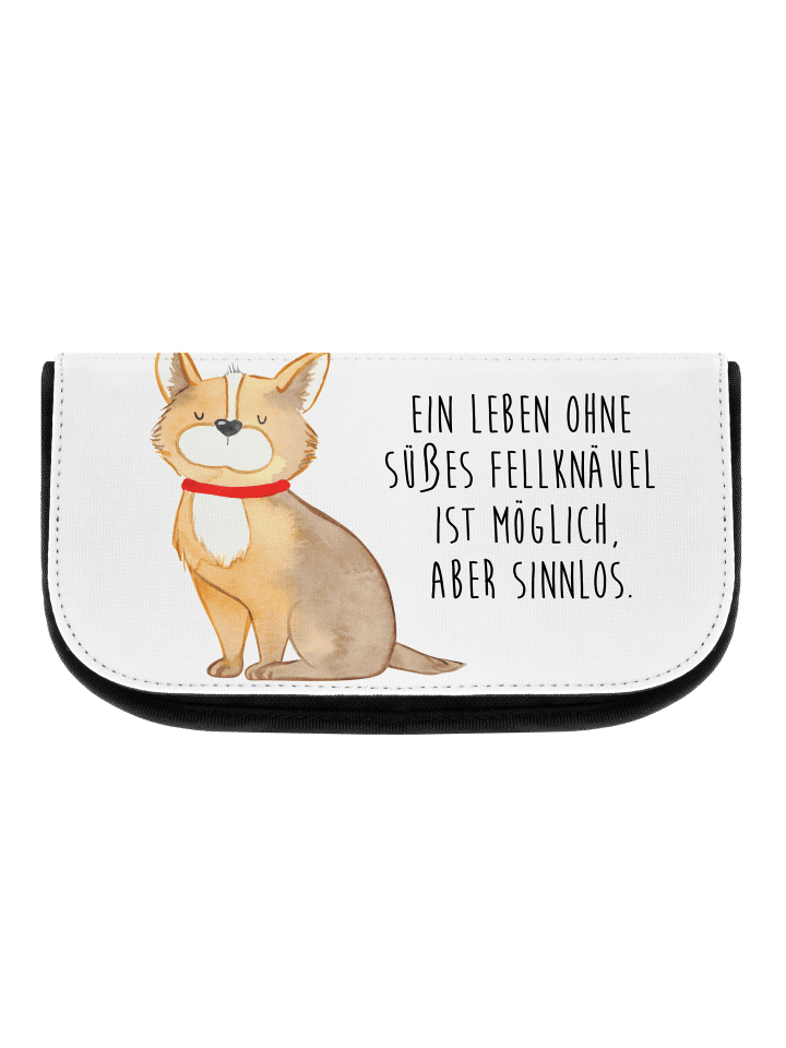 Kulturbeutel Hund Glück mit Spruch in Weiß