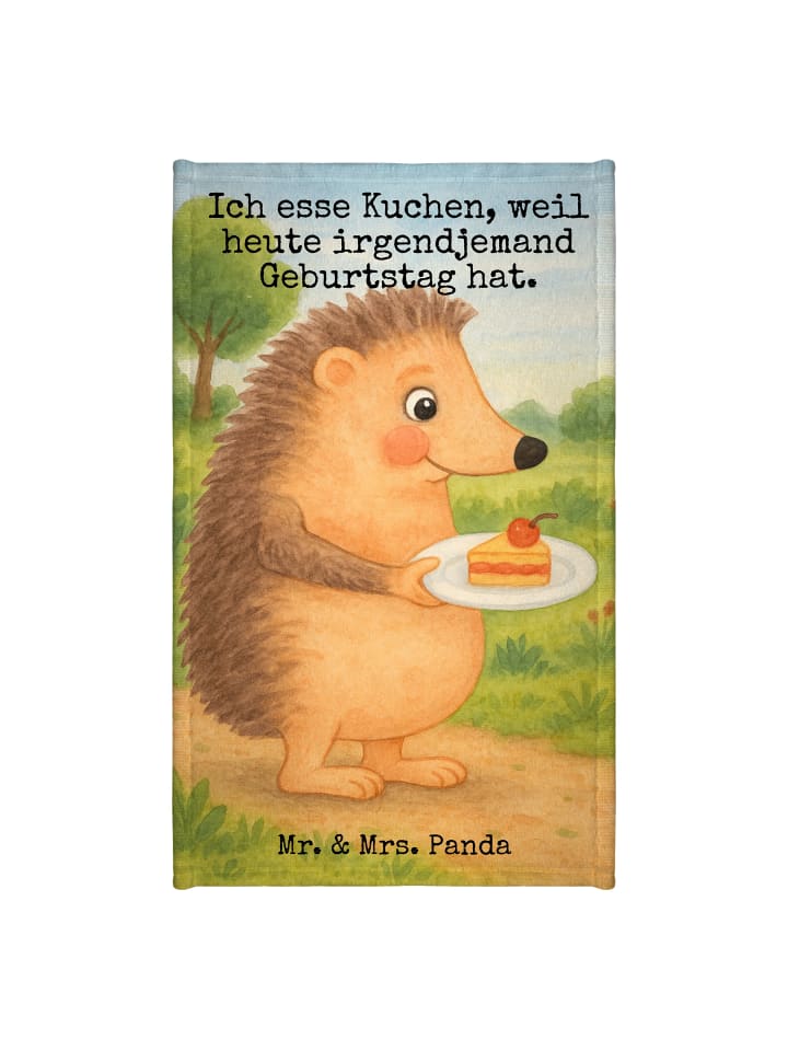 Handtuch Igel Kuchenstück Design mit Spruch in Weiß