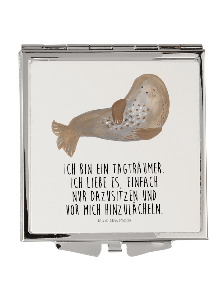 Schminkspiegel Robbe Lachen mit Spruch in Weiß