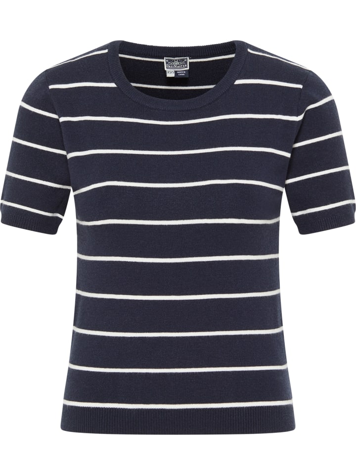 Damen Kurzarm-Pullover in Marine Wollweiss