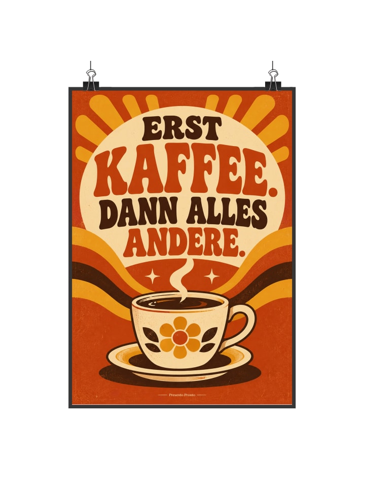 Plakat Kaffeetasse nostalgisch Design mit Spruch in Weiß
