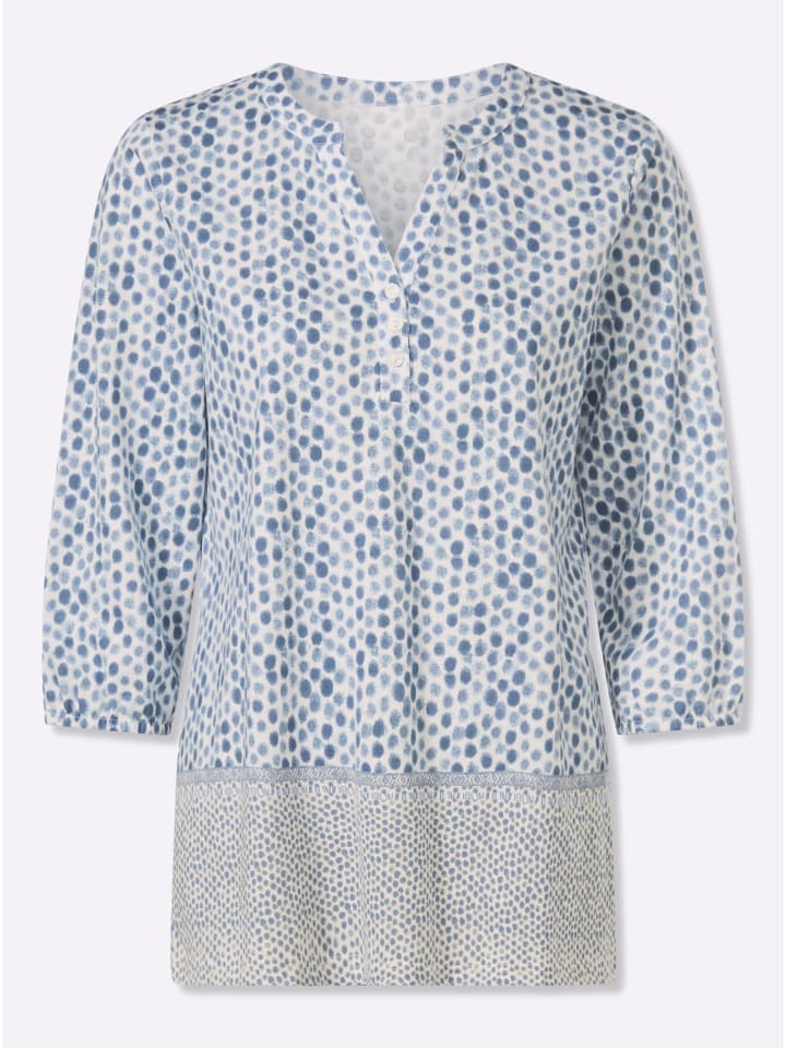 3/4-Arm-Shirt in rauchblau-ecru-bedruckt