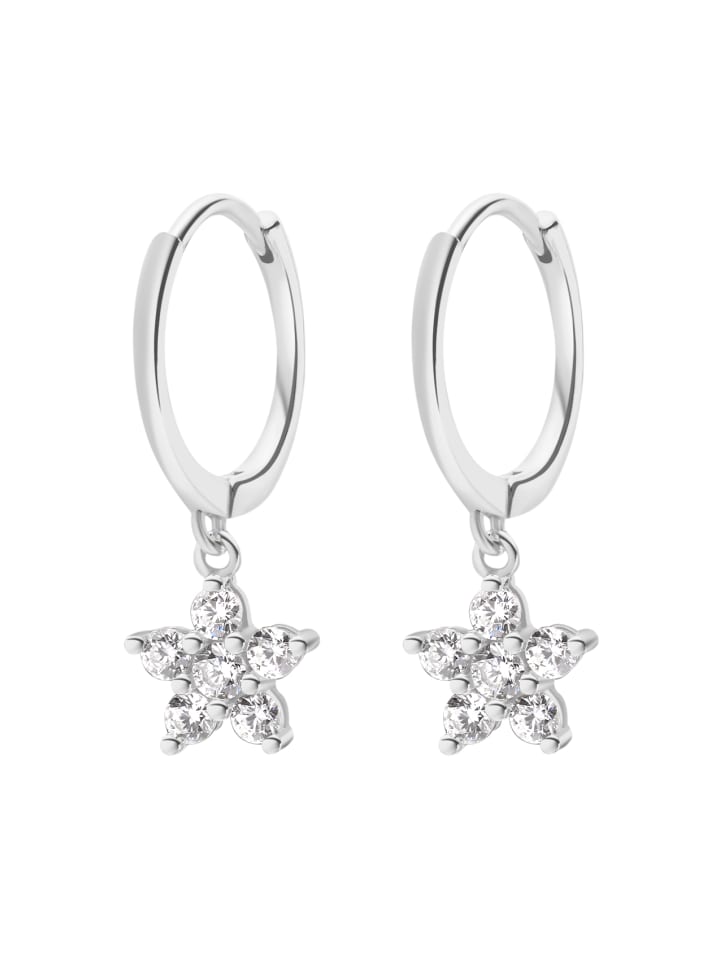 Creolen Zirkonia Blume Anhänger 925 Sterlingsilber in Silber