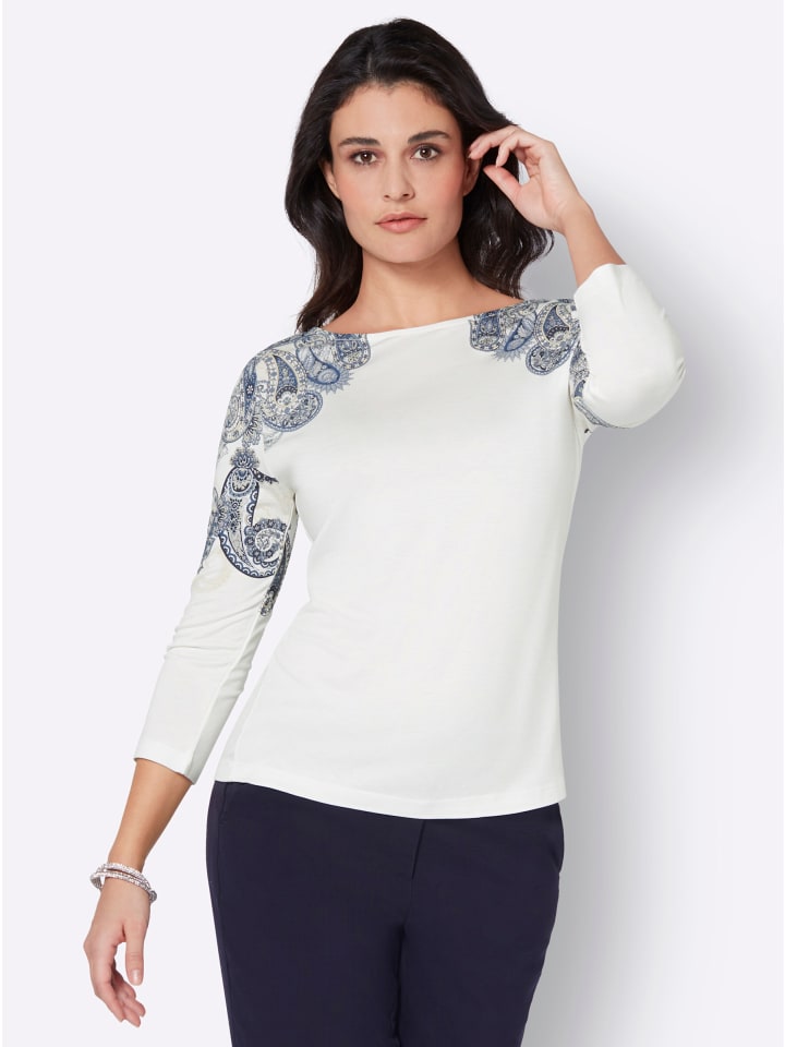 Shirt in ecru-marine-bedruckt