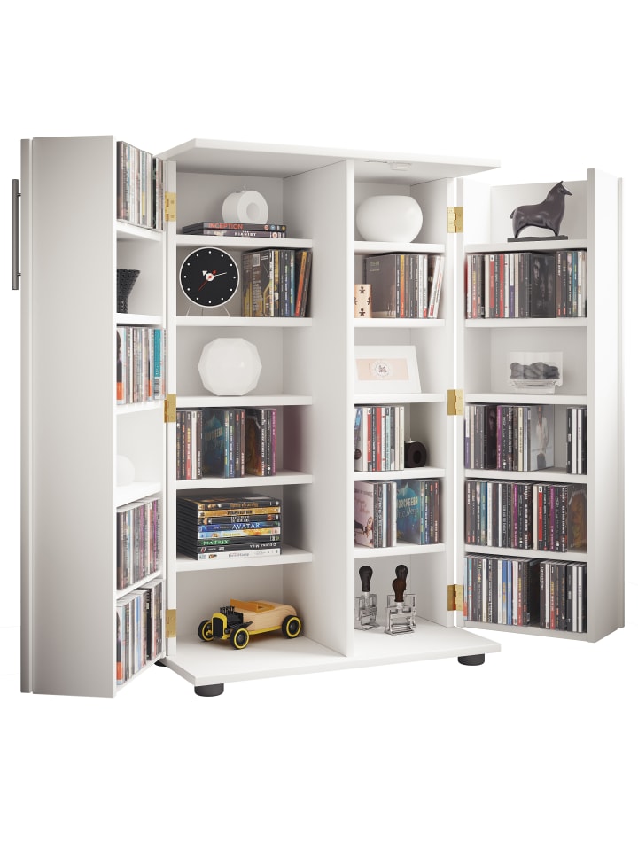 Holz Schrank CD DVD Regal abschließbar Engalo XL in Weiß