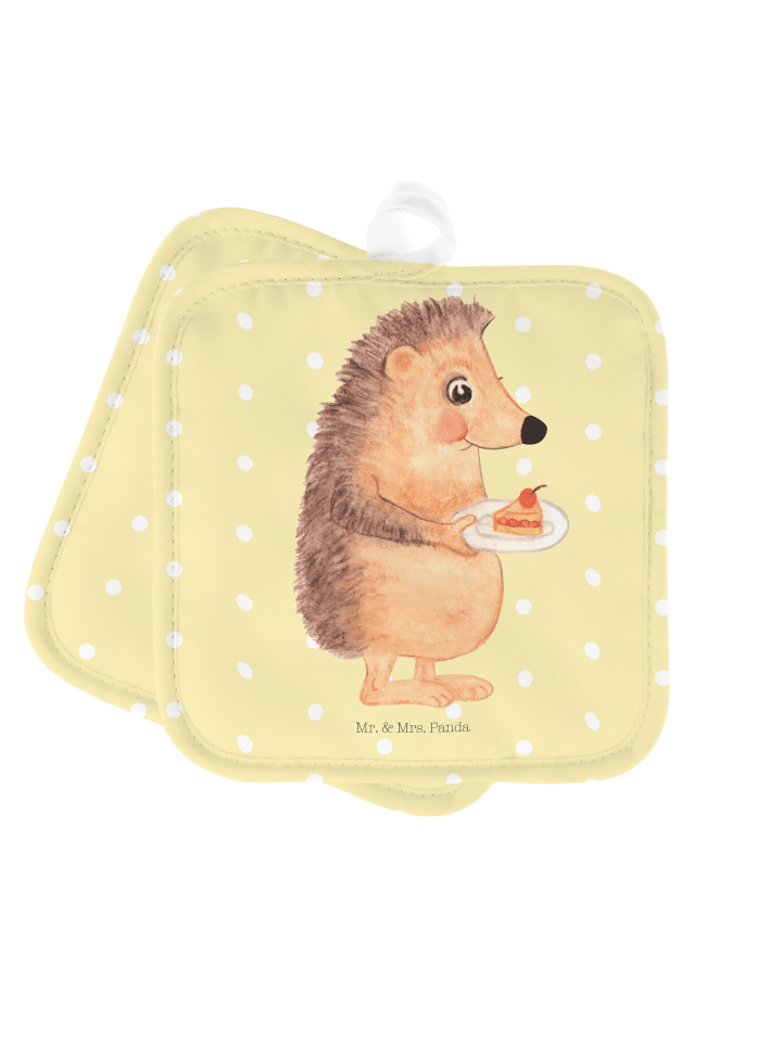 2er Set Topflappen Igel Kuchenstück ohne Spruch in Gelb Pastell