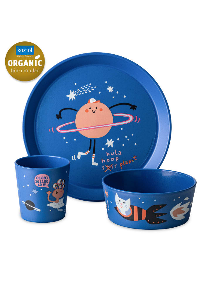 CONNECT SPACE - Kleiner Teller + Schale + Becher in organic space blue