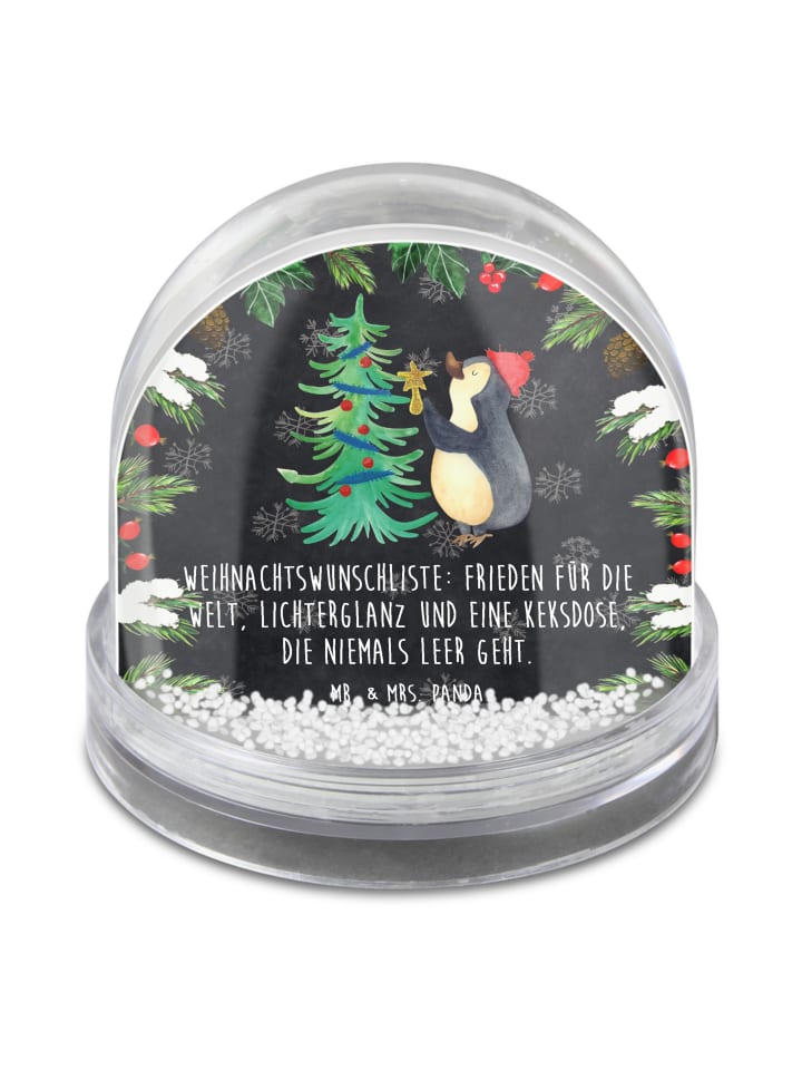 glitzerkugel Pinguin Weihnachtsbaum mit Spruch in Kreidetafel