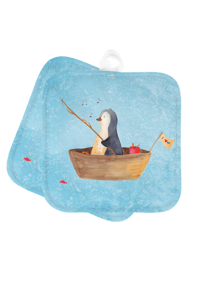 Topflappen Pinguin Angelboot ohne Spruch in Eisblau