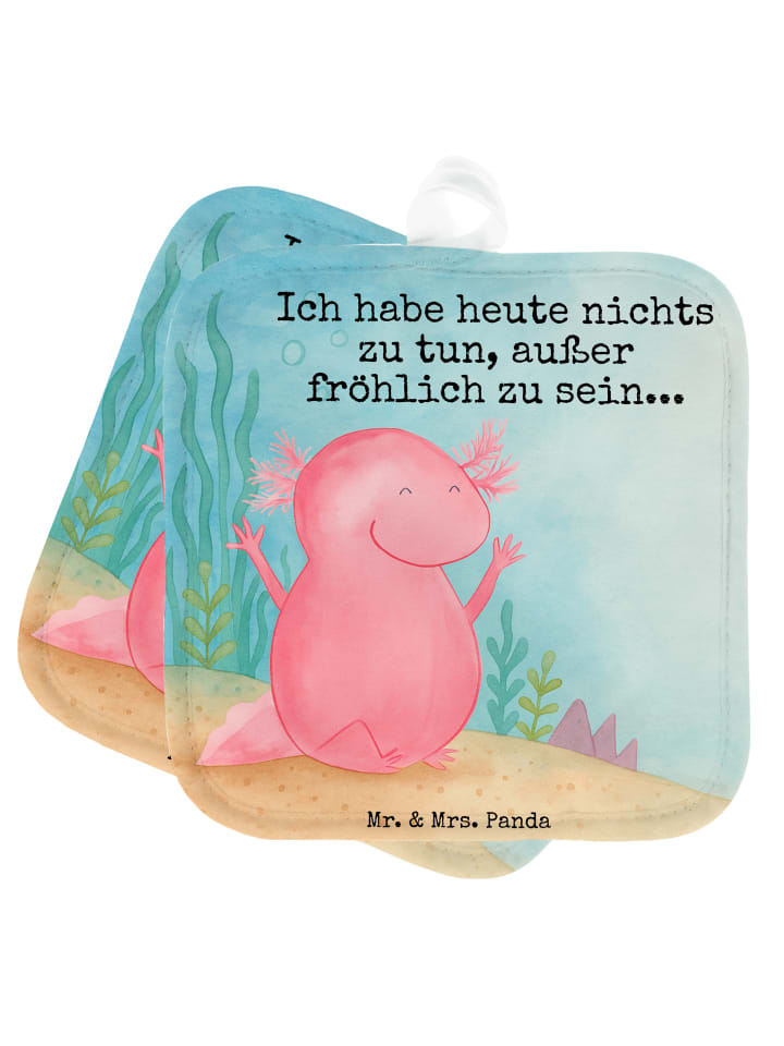 Topflappen Axolotl Hurra Design mit Spruch in Weiß