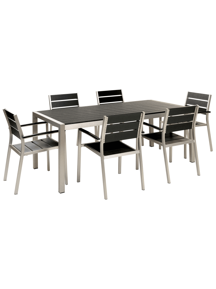 7-tlg Gartentisch Set VERNIO in Schwarz/Silber