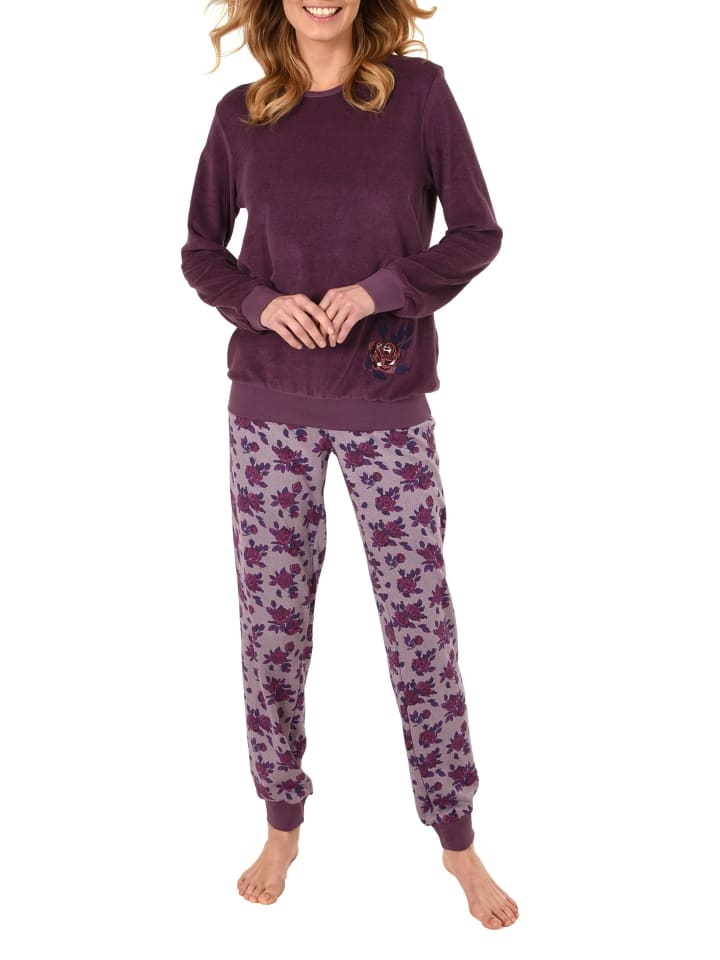 Frottee langarm Schlafanzug Pyjama - 80636 in beere