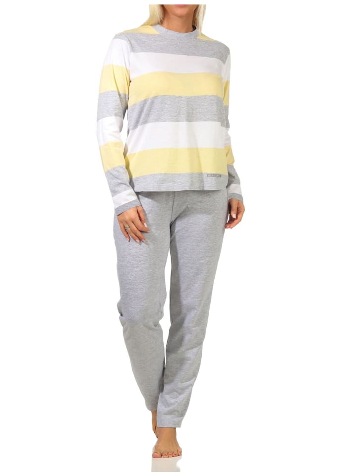 Pyjama langarm Block Streifen - 64925 in gelb