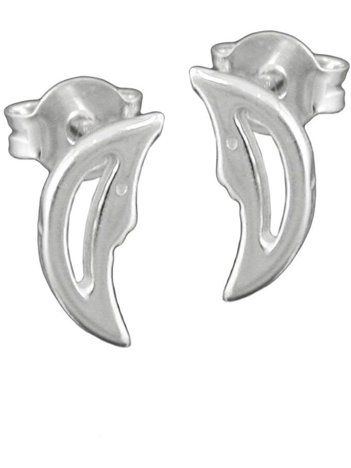 Ohrstecker Ohrring 12x5mm Halbmond mit Gesicht glänzend Silber 925 in silber