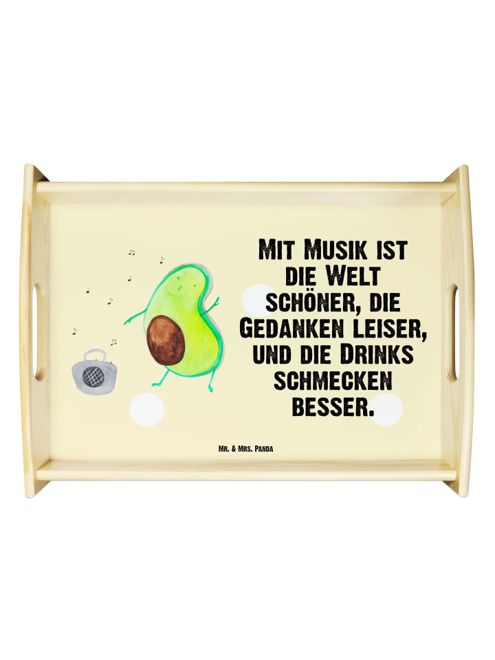Holz Tablett Avocado Tanzen mit Spruch in Gelb Pastell