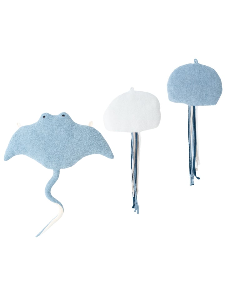 3er-Set Ozean-Kuscheltiere in Hellblau/Weiß – (B)59 x (H)95 x (T)11 cm