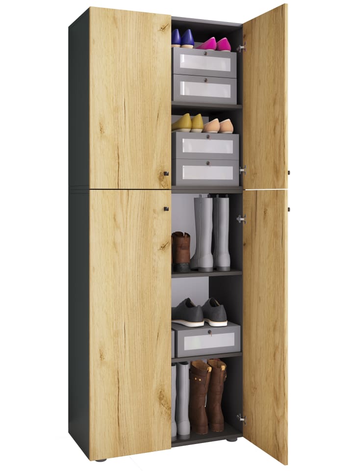 Kleiderschrank Jugendschrank Lona Drehtüren in Anthrazit / Honig-Eiche