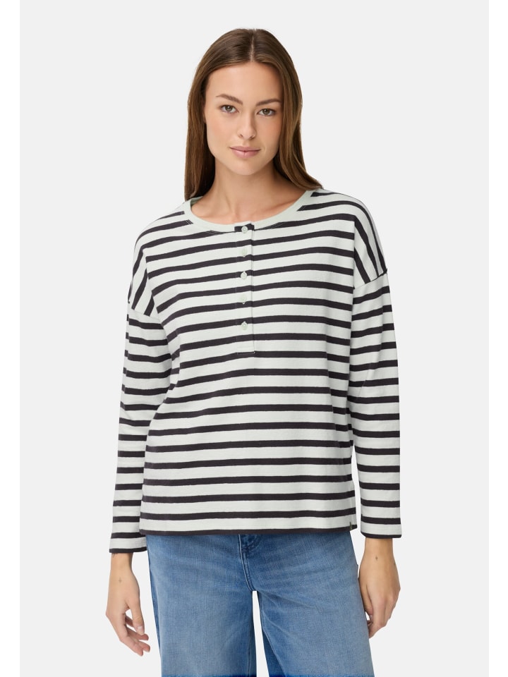 Langarmshirt mit Knopfverschluss in Blau gestreift