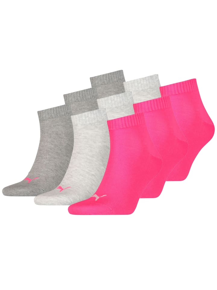 Socken PUMA UNISEX QUARTER PLAIN 3P in 656 - middle grey mélange/pink
