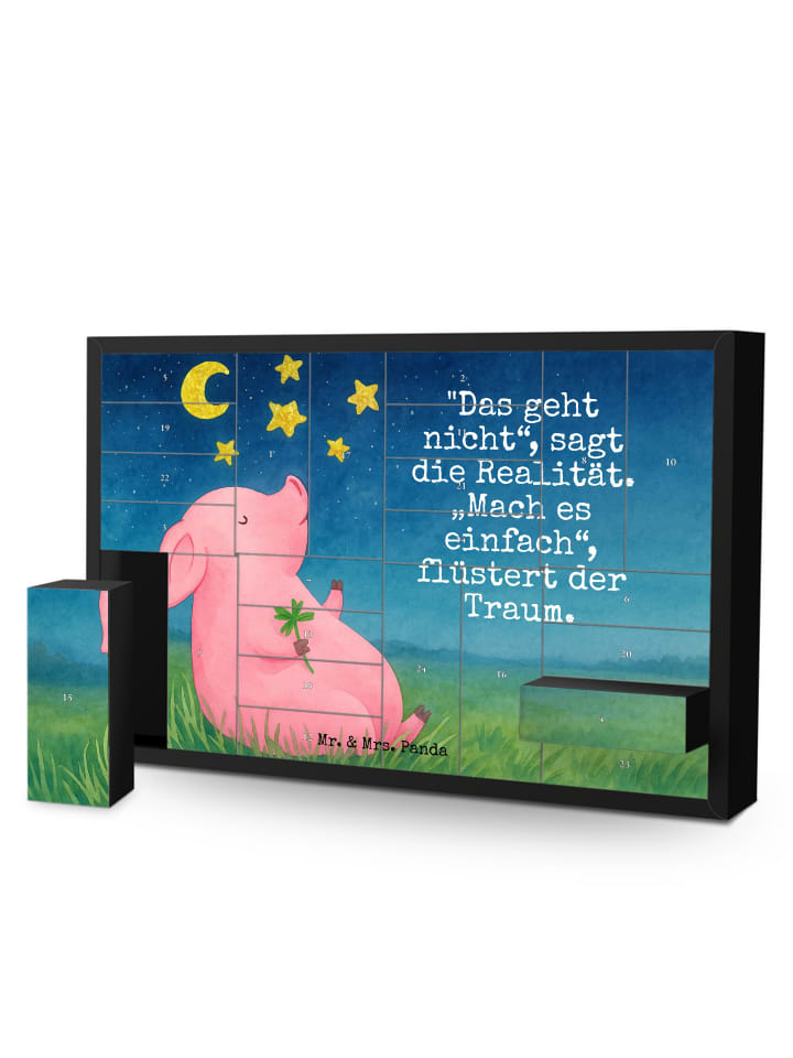 Weihnachtskalender Schwein Glück Design mit Spruch in Weiß